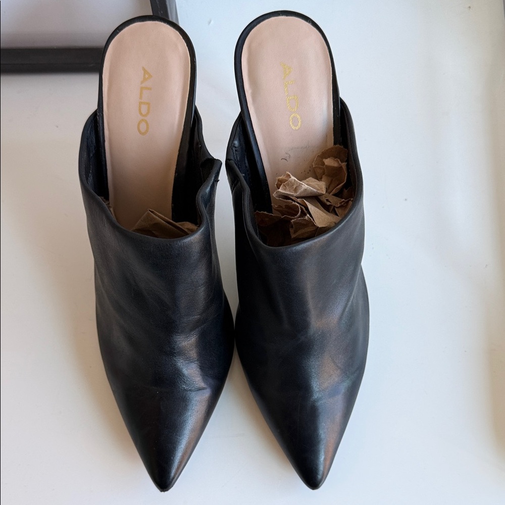 Aldo Black Leather Pointed Mules 9M - Picture 2 of 6